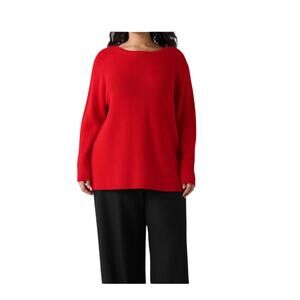 Eileen Fisher Merino Wool Crew Sweater NWT L Red Poppy Quiet Luxury Boxy Knit